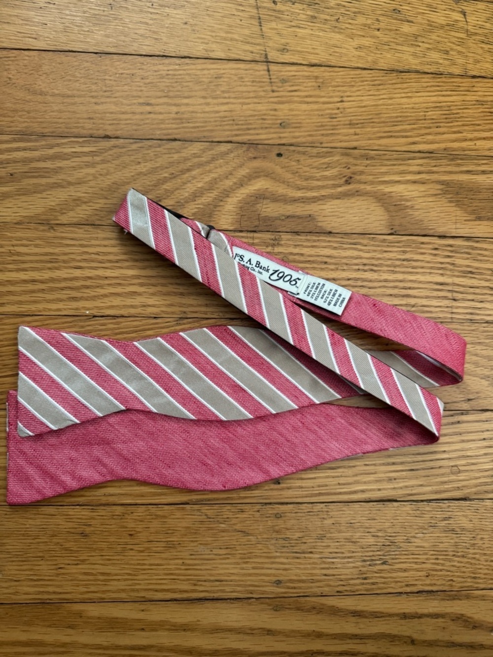 Jos. A. Bank Pink and Cream Striped Men's Tie Silk and Linen